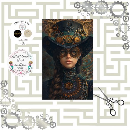 Victoriaans Steampunkportret Andrea Decoupage Tissuepapier