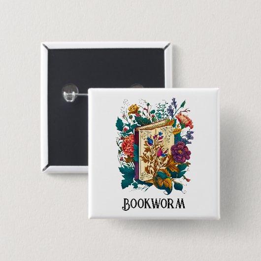 Victoriaans stijl Bookworm ontwerp Vierkante Button 5,1 Cm (Voorkant /achterkant)