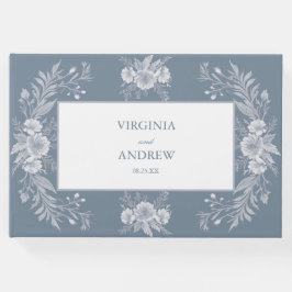 Victoriaans-stijl bruiloft in blauw met witte bloe gastenboek