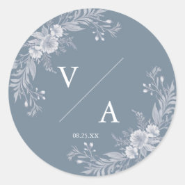 Victoriaans-stijl bruiloft in blauw met witte bloe ronde sticker