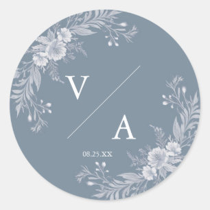 Victoriaans-stijl bruiloft in blauw met witte bloe ronde sticker