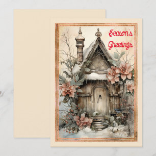 Victoriaans Stijl Huis Sneeuw Bloemen Kerstmis Feestdagenkaart