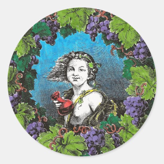 Victoriaans stijl jongen in druivenkrans ronde sticker (Voorkant)