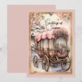 Victoriaans Stijl Roze Paard Getrokken Koets Feestdagenkaart (Voorkant / Achterkant)