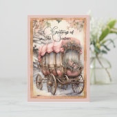 Victoriaans Stijl Roze Paard Getrokken Koets Feestdagenkaart (Staand voorkant)