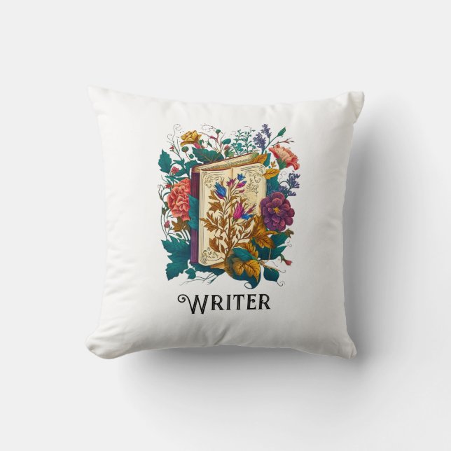 Victoriaans Stijl Schrijver, boek & bloemen Kussen (Voorkant)