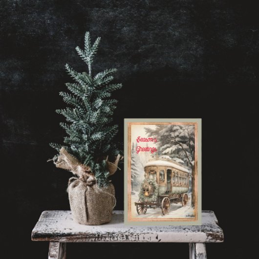 Victoriaans stijl Trolley Snow Christmas Feestdagenkaart
