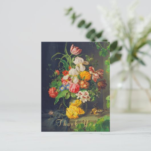 Victoriaans Stilleven Bloemen Roze Rozen Dank u Briefkaart (Staand voorkant)