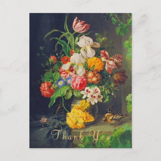 Victoriaans Stilleven Bloemen Roze Rozen Dank u Briefkaart (Voorkant)