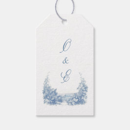 Victoriaans Stoffig Blauw Barok Crest Cadeaulabel