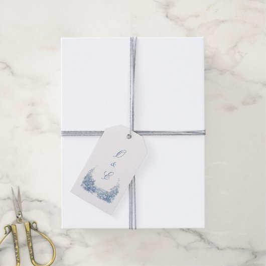 Victoriaans Stoffig Blauw Barok Crest Cadeaulabel (Met Touw)