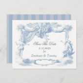 Victoriaans Stoffig Blauw Barok Crest Uitnodiging Briefkaart (Voorkant / Achterkant)