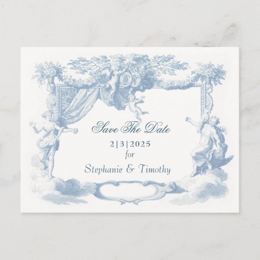 Victoriaans Stoffig Blauw Barok Crest Uitnodiging Briefkaart (Voorkant)