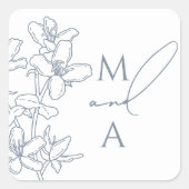 Victoriaans Stoffig Blauw Elegant Modern Bruiloft Vierkante Sticker (Voorkant)