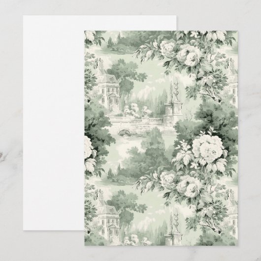 Victoriaans Stoffig Blauw Frans Toile Foto Bruilof Kaart (Voorkant / Achterkant)