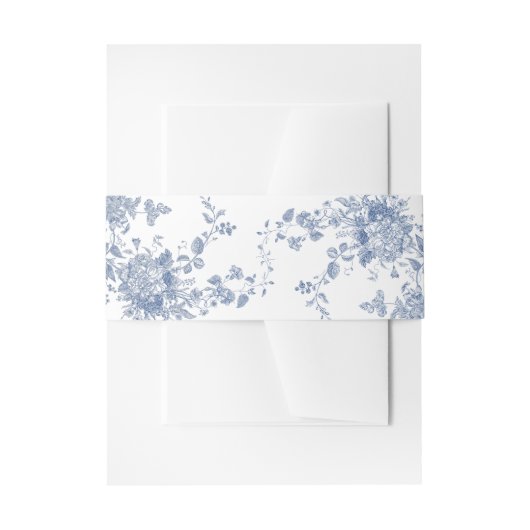 Victoriaans Stoffig Blauw Frans Tuin Bloemen Bruil Uitnodigingen Wikkel (Voorkant Voorbeeld)