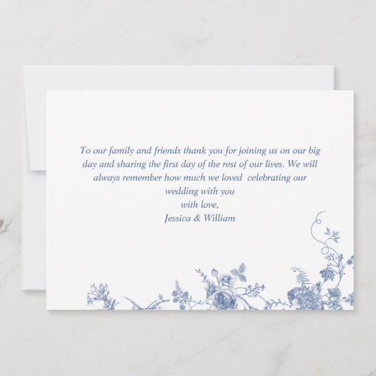 Victoriaans stoffig blauwe Franse tuin bloemige br Bedankkaart (Achterkant)