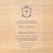 Victoriaans stoffige Paarse katholieke bruiloft Acryl Uitnodigingen (Voorkant)