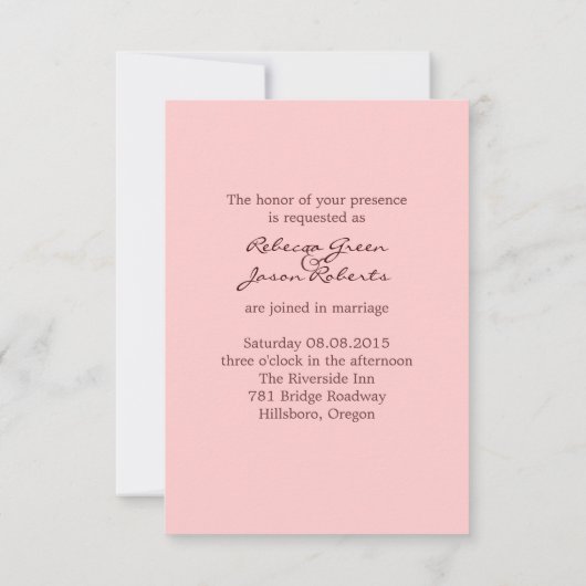 Victoriaans stoffige roos bloem, roze bruiloft kaart (Achterkant)