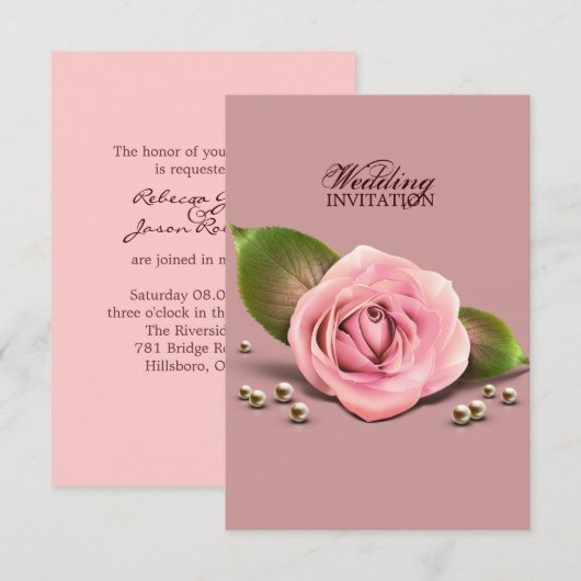 Victoriaans stoffige roos bloem, roze bruiloft kaart (Voorkant / Achterkant)