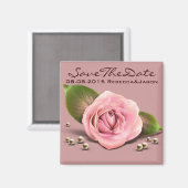 Victoriaans stoffige roos bloem, roze bruiloft magneet (Voorkant / Achterkant)