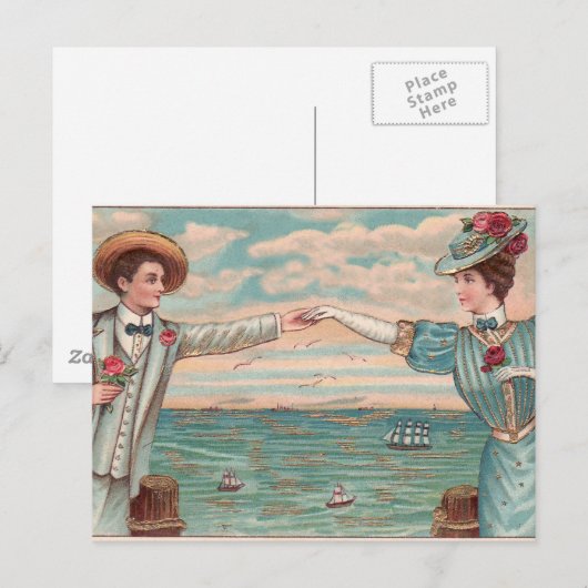 Victoriaans strand liefde dressy oceaan bruiloft p briefkaart (Voorkant / Achterkant)