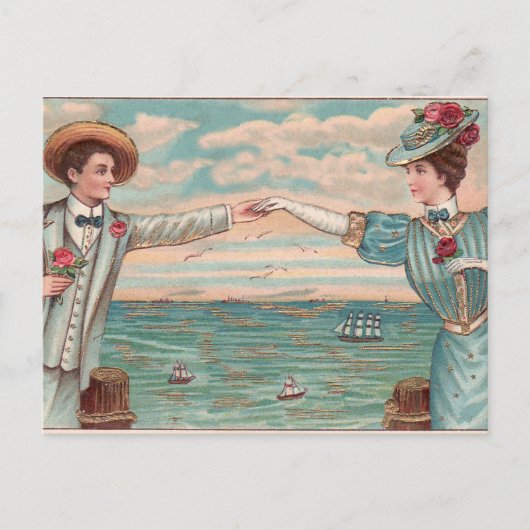 Victoriaans strand liefde dressy oceaan bruiloft p briefkaart (Voorkant)