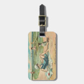 Victoriaans strand zwemmen meisje oceaan zomervaka bagagelabel (Voorkant verticaal)