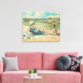 Victoriaans strand zwemmen meisje oceaan zomervaka canvas afdruk (Insitu (Woonkamer))