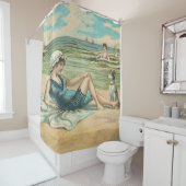 Victoriaans strand zwemmen meisje oceaan zomervaka douchegordijn (In situ)