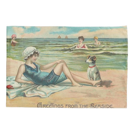 Victoriaans strand zwemmen meisje oceaan zomervaka kussensloop (Achterkant)