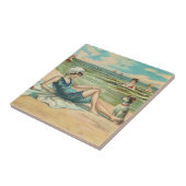 Victoriaans strand zwemmen meisje oceaan zomervaka tegeltje (Zijkant)