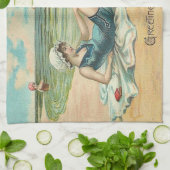 Victoriaans strand zwemmen meisje oceaan zomervaka theedoek (Gevouwen)