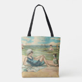 Victoriaans strand zwemmen meisje oceaan zomervaka tote bag (Achterkant)