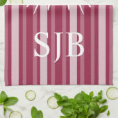 Victoriaans streep frambozen met vlindermonogram theedoek (Gevouwen)