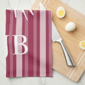 Victoriaans streep frambozen met vlindermonogram theedoek (Quarter Fold)