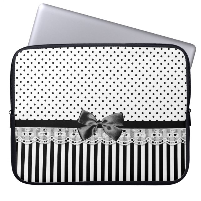 Victoriaans strepen met zwarte en witte strepen laptop sleeve (Voorkant)