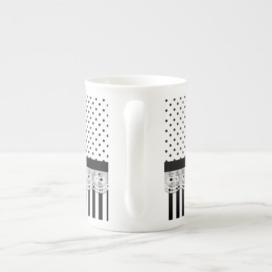 Victoriaans strepen met zwarte en witte strepen porselein kop (Achterkant)