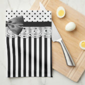 Victoriaans strepen met zwarte en witte strepen theedoek (Quarter Fold)