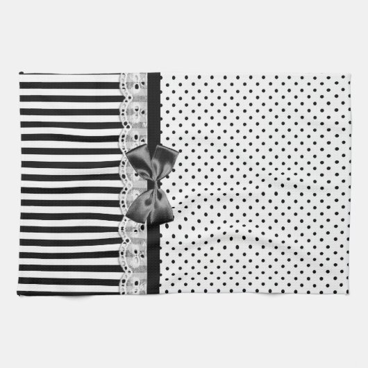 Victoriaans strepen met zwarte en witte strepen theedoek (Horizontaal)