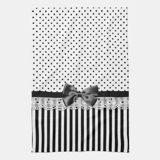 Victoriaans strepen met zwarte en witte strepen theedoek (Verticaal)