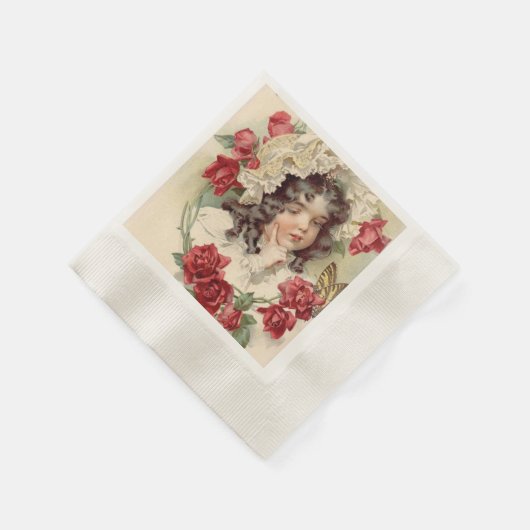 Victoriaans stropdas met rode rozen servetten (Hoek)