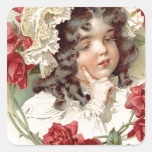 Victoriaans stropdas met rode rozen vierkante sticker