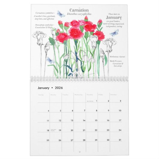 Victoriaans taal van bloemen kalender (Jan 2026)