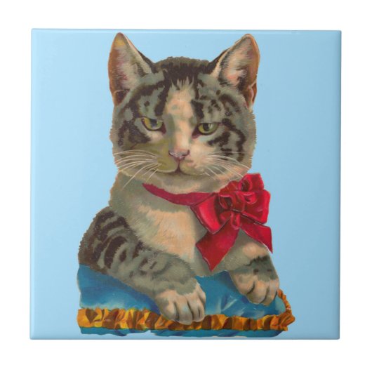 Victoriaans tabby cat tegeltje (Voorkant)