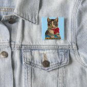 Victoriaans tabby cat vierkante button 5,1 cm (In situ)