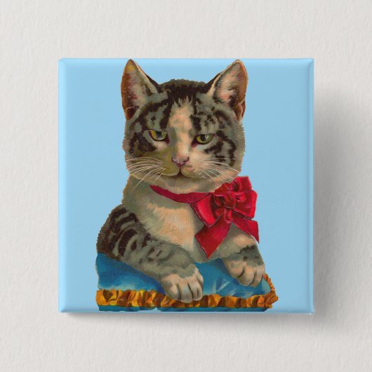 Victoriaans tabby cat vierkante button 5,1 cm (Voorkant)