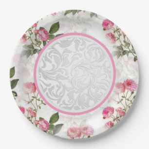 Victoriaans tafelservies Roze bloemen papieren bor Bordje