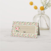 Victoriaans Tan & Roze Floral Roos Weddenschap des Plaatskaartje (Voorkant)