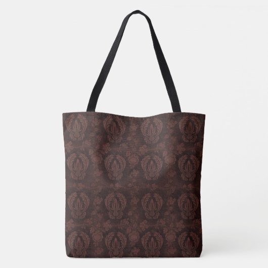 Victoriaans Tapestry  Damask Bruin Patroon Tote Bag (Achterkant)
